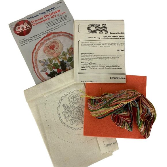 Hallmark Design Crewel Holiday Ornament Kit 7258 Christmas Rose Vtg 1979 - Picture 2 of 4